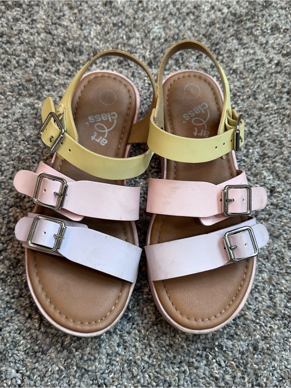 art class Pink Yellow & Purple Triple Strap Buckle Sandals girls